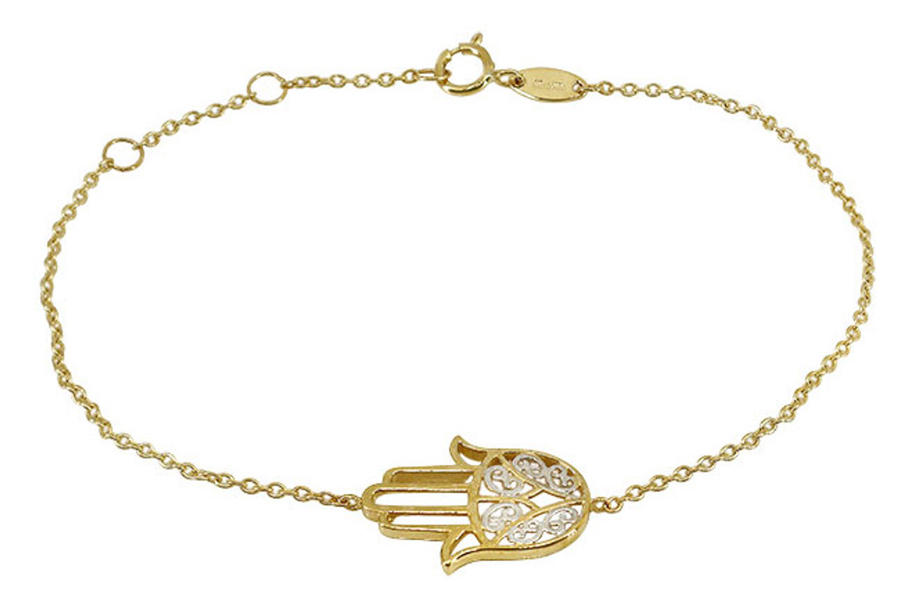 Macy's Hamsa Hand & Glass Evil Eye Charm Bracelet in 10k Gold - Macy's