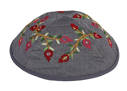 Yair Emanuel Embroidered Kippah - Pomegranate Design Dark Judaica