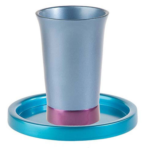 Modern Kiddush Cup with Saucer Turquoise and Blue YourHolyLandStore