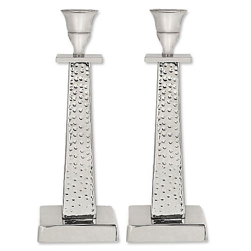 Modern Hammered Shabbat Candlesticks YourHolyLandStore