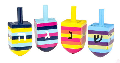 4 Striped Multicolor Hand Painted Dreidels