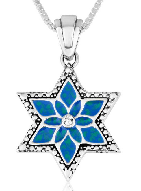 Sterling Silver Star of David Pendant - Flower