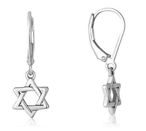 925 Sterling Silver Star of David Leverback Earrings - YourHolyLandStore