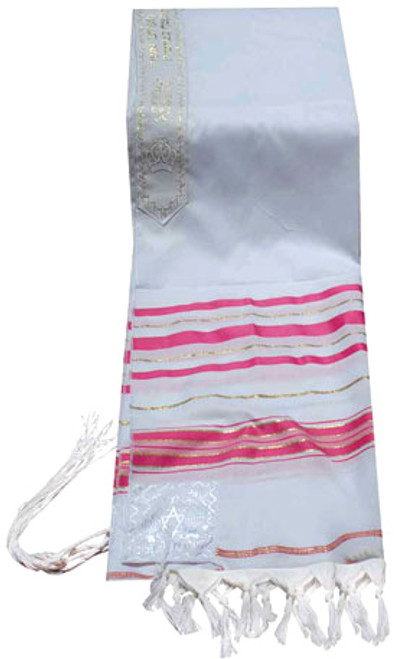 Jewish Prayer Shawl - Fuchsia Pink and Gold Stripes Tallit