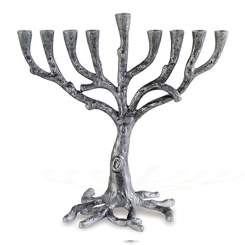 Tree of Life Hanukkah Menorah - Rustic Pewter
