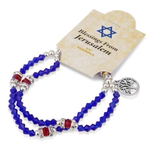 Blue Glass Bracelet with a Tree of Life Pendant