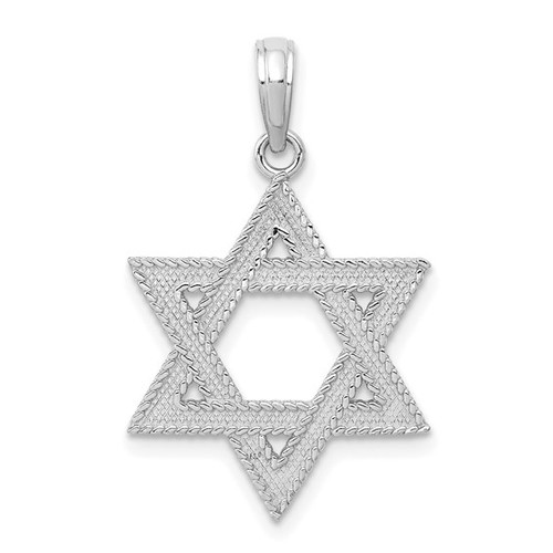 14K White Gold Engraved Star Of David Pendant