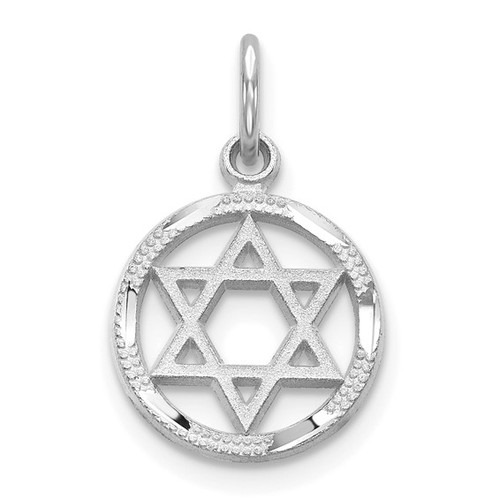 10K White Gold Star Of David Round Pendant