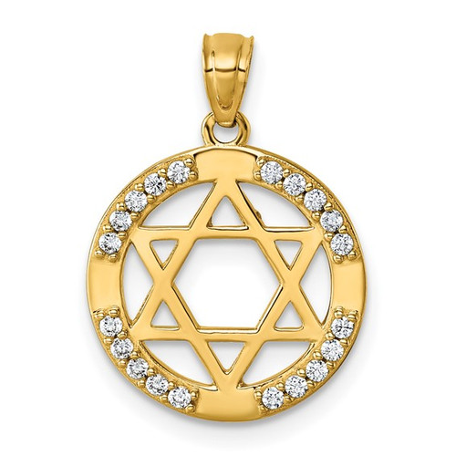 14K Yellow Gold Round Star of David Pendant with CZ Crystals