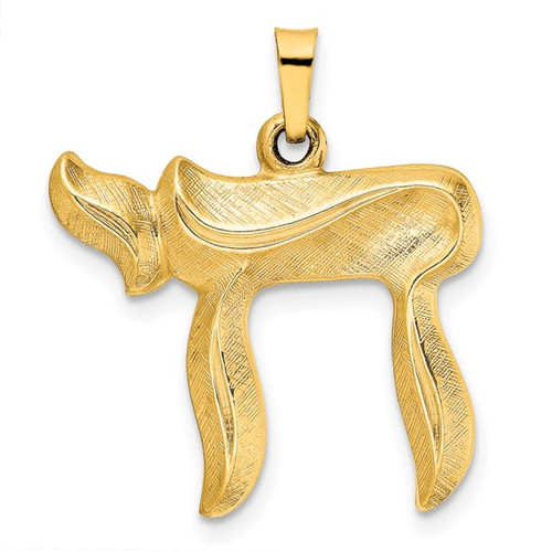 14K Yellow Gold Chai Pendant - Brushed Texture