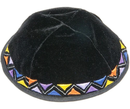 BLACK VELVET KIPPAH WITH COLORFUL EMBROIDERY