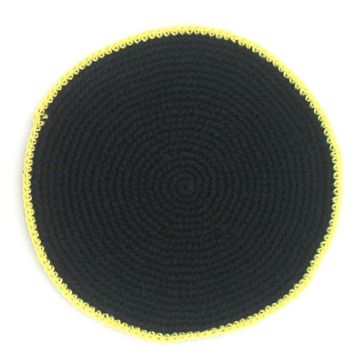 Black Knitted Kippah with Yellow Trimming