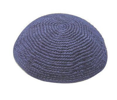 Thick Knitted Blue Kippah