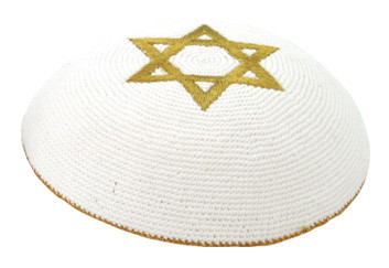 KNITTED KIPPAH WITH GOLDEN STAR OF DAVID