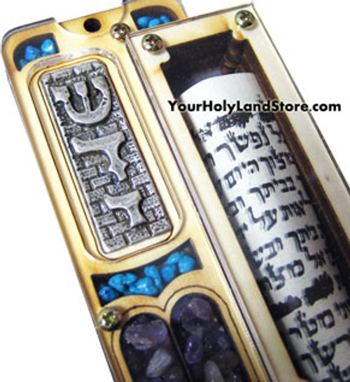 Door Mezuzah with Gemstones and Scroll