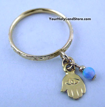 Gold Filled and Opal Hamsa Protection Ring