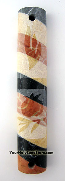 Jerusalem Stone Mezuzah - Pomegranate Design