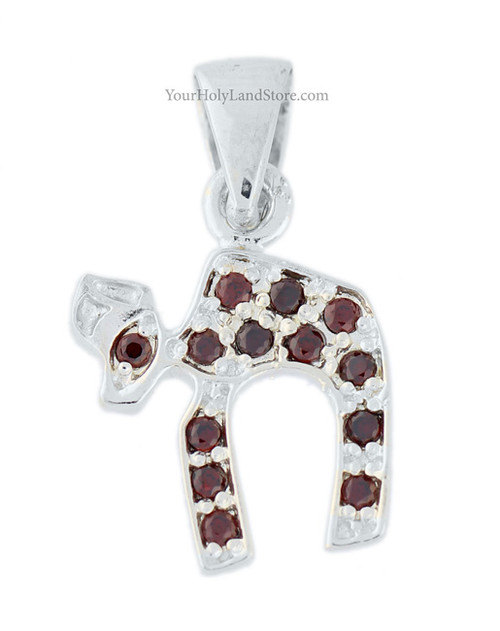 Chai Pendant with Red Crystals