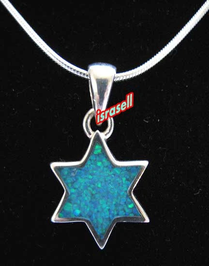 BLUE OPAL STAR OF DAVID NECKLACE