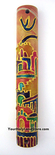 Jerusalem Stone Mezuzah with Hand Painted Views