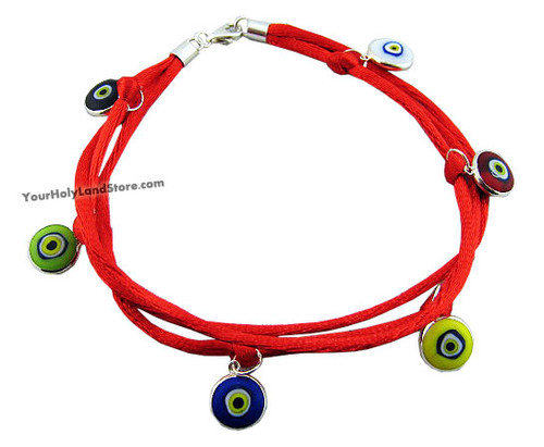KABBALAH RED STRING BRACELET with Colorful Evil Eyes