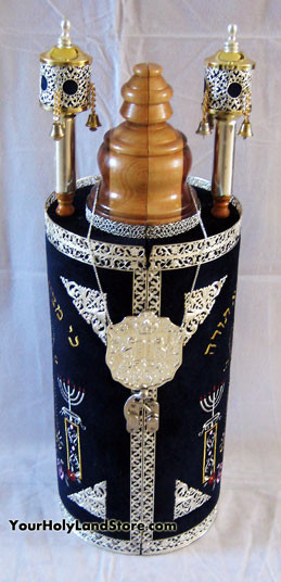 TORAH SCROLL + YAD + RIMONIM