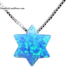 Blue Opal Jewish Star of David Necklace