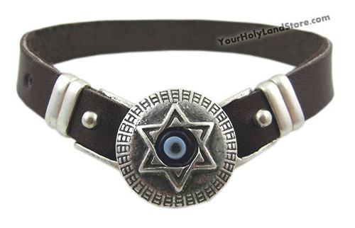 EVIL EYE PROTECTION LEATHER BRACELET WITH STAR OF DAVID