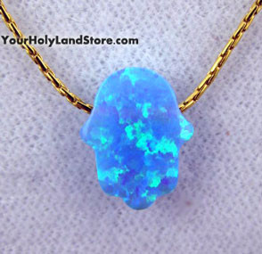 Blue Opal HAMSA LUCK HAND GOLD FILLED NECKLACE