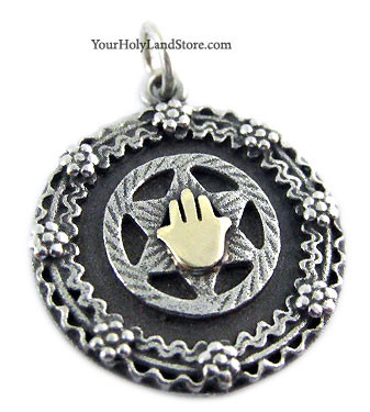 Pendant with Hamsa Hand, Star of David and Travelers Prayer