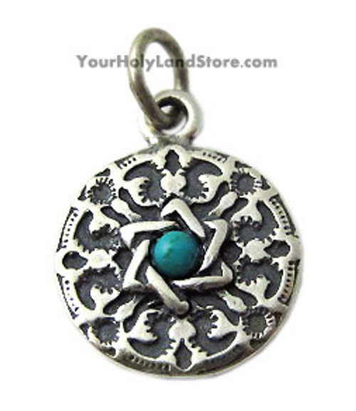 Star of David & Shema Yisrael Pendant with Turquoise Gem