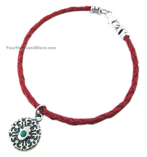 Red Leather Bracelet with Hamsa & Blessing