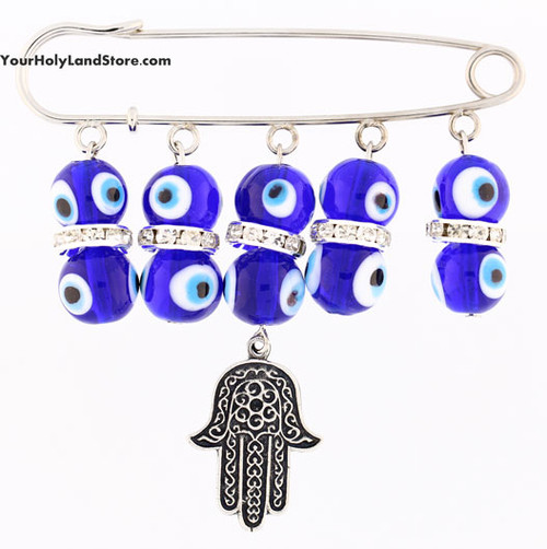 Baby Pin with Evil Eyes and Hamsa