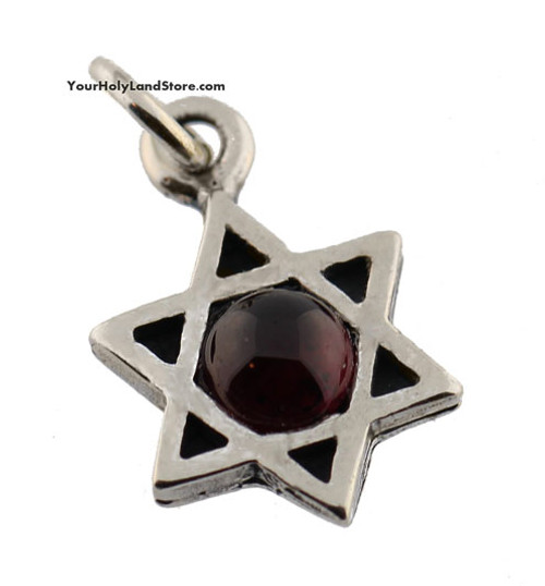 Silver Star of David Pendant with Garnet