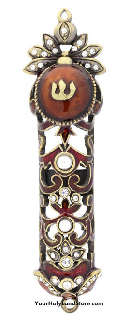 Metal Mezuzah Case with Crystals