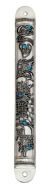 Metal Mezuzah Case with Jerusalem Views
