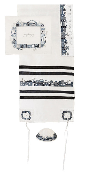 Black and Gray Jerusalem Tallit Set