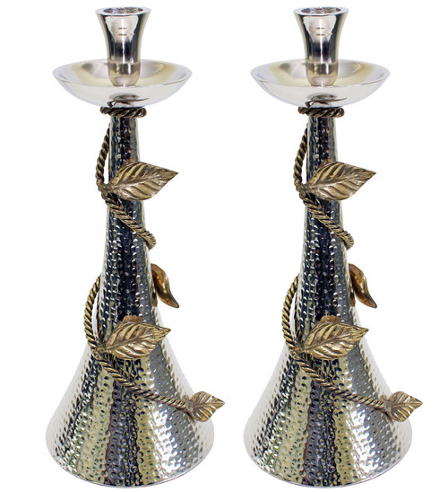 Modern Shabbat Candlesticks with Golden Leaves