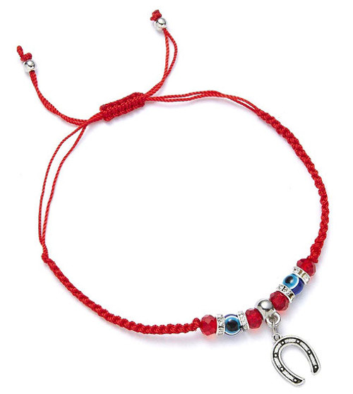 Red String Kabbalah Adjustable Bracelet - Horseshoe Charm