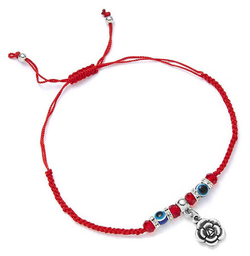 Red String Kabbalah Adjustable Bracelet - Flower Charm