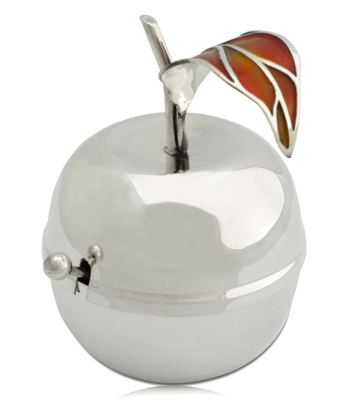 Sterling Silver Apple Shaped Honey Dish with Spoon