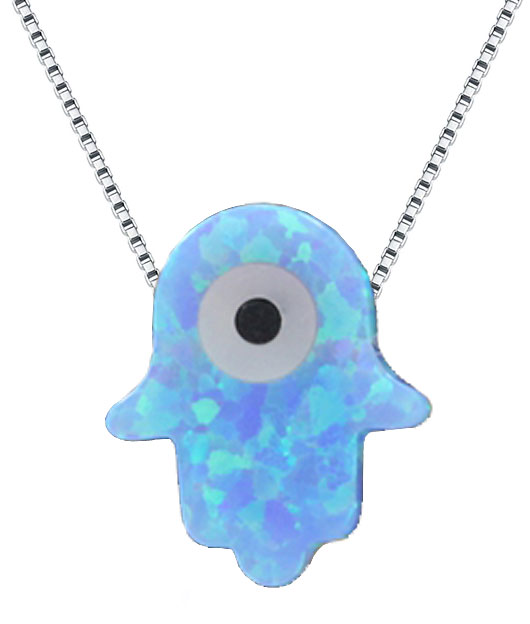 Blue Opal Hamsa with Evil Eye Necklace YourHolyLandStore