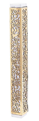 Mezuzah Case with Gold Pomegranates and Flowers - YourHolyLandStore