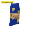 Royal blue Brainstormer Trivia light-bulb socks in a kraft gift band