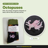 Octopuses: Black crew socks with pink, red, orange, and green octopuses and an olive cuff, heel, and toe