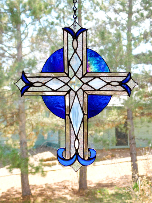 victorian stained glass cross suncatcher