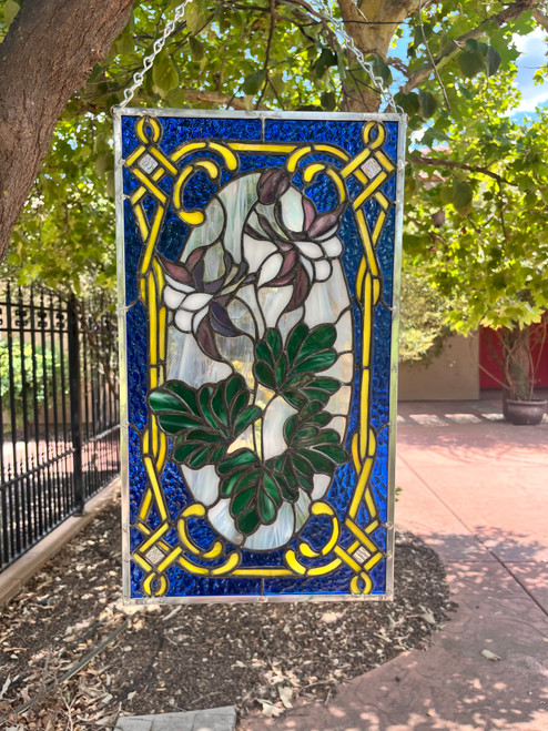stained glass columbine flower panel