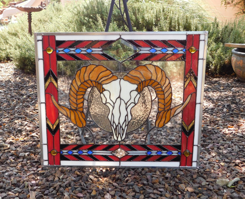 Stained glass ram with zinc came frame