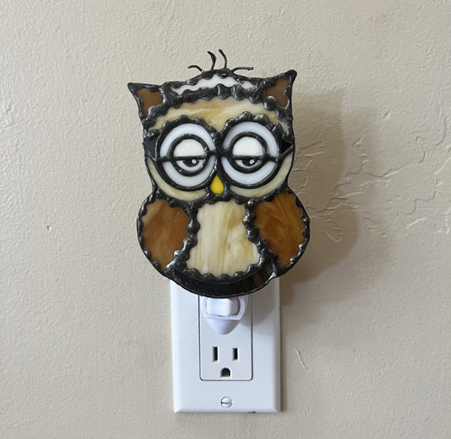 stained glass sleepy tired owl night light