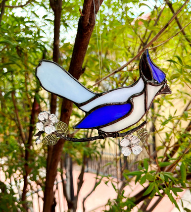 Blue Jay Stained Glass Suncatcher - Swanky Glass